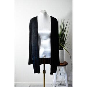 Espressa Cardigan Women 2X Black 90s Open Front Longline Damask Pattern